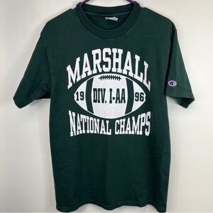 Vintage 90s Marshall “Thundering Herd” Football Champions 1996 TShirt Green Sz M